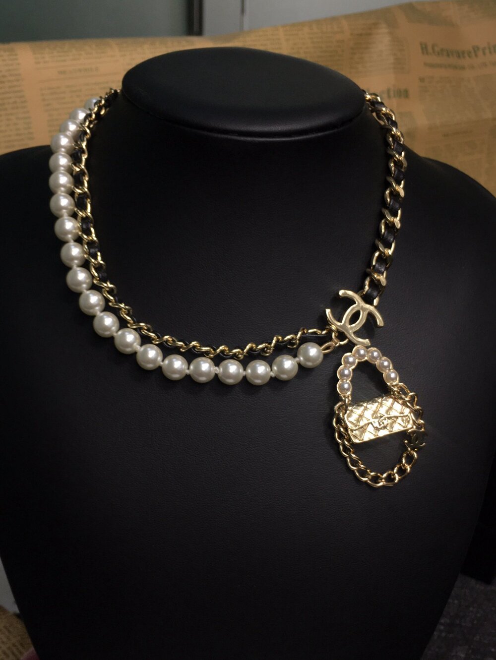 Chanel Double Strand Faux Pearl CC Floral Charm Necklace
